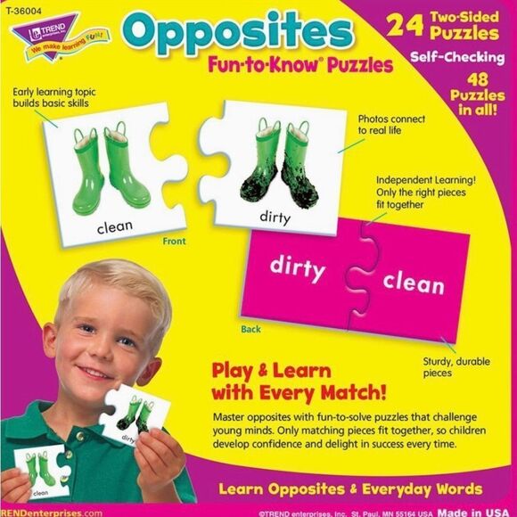 TREND Opposites Two-Sided Puzzle Set Toddler Kids Learning Matching Toy. - Picture 3 of 4